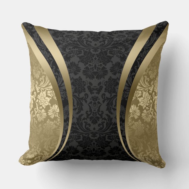 Black & Gold Floral Damasks Cushion (Front)