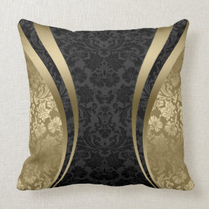 Black & Gold Floral Damasks Cushion