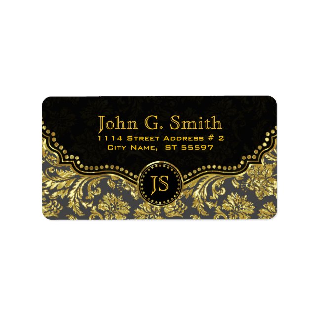 Black & Gold Floral Damasks Pattern 2 Label (Front)