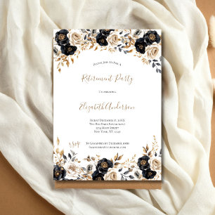 Black Gold Floral Elegant Retirement Party Her Invitation
