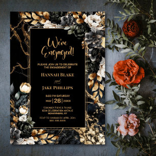 Black Gold Floral Engagement Party Invitation