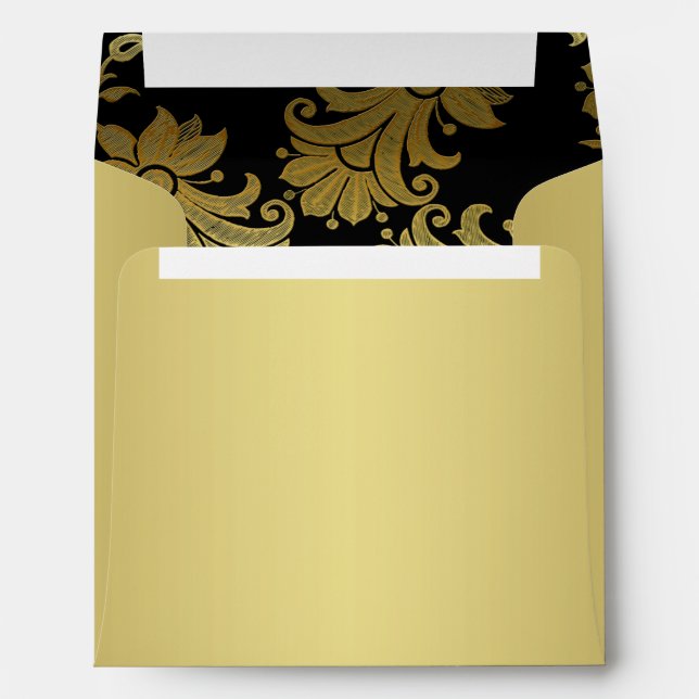 Black, Gold Floral Envelope for Square Invitation (Back (Bottom))
