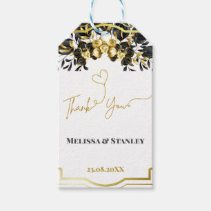 Black Gold Floral Geometric Monogram Back Wedding Gift Tags