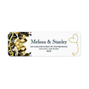 Black Gold Floral Geometric Wedding Return Address Label