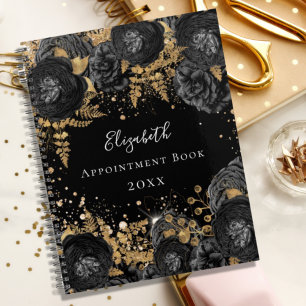 Black gold floral glitter name glamorous 2025 planner