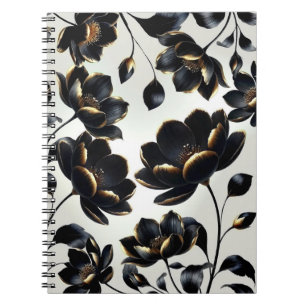 Black & Gold Floral Greige Elegant Dark Moody Notebook