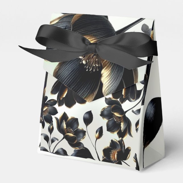 Black & Gold Floral Greige Wedding Favour Box (Front Side)