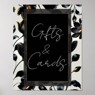 Black Gold Floral Greige Wedding Gifts Cards Sign