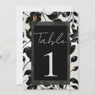 Black & Gold Floral Greige Wedding Table Number