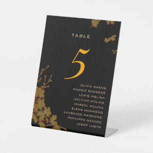 Black & Gold Floral Guest Names Table Number Pedestal Sign