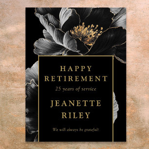 Black Gold Floral Happy Retirement Welcome Sign