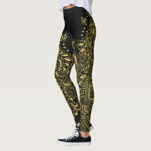Black & Gold Floral Mandala Ornament Leggings