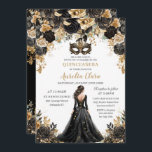 Black Gold Floral Masquerade Ball Quinceañera Invitation<br><div class="desc">Personalise this lovely black and gold floral masquerade quinceañera invitation with your own wording easily and quickly. Simply click the "Edit Using Design Tools" button to modify the text, wording, font style, font size, and font colour. You can also add or remove text, and move or remove images. The mask...</div>