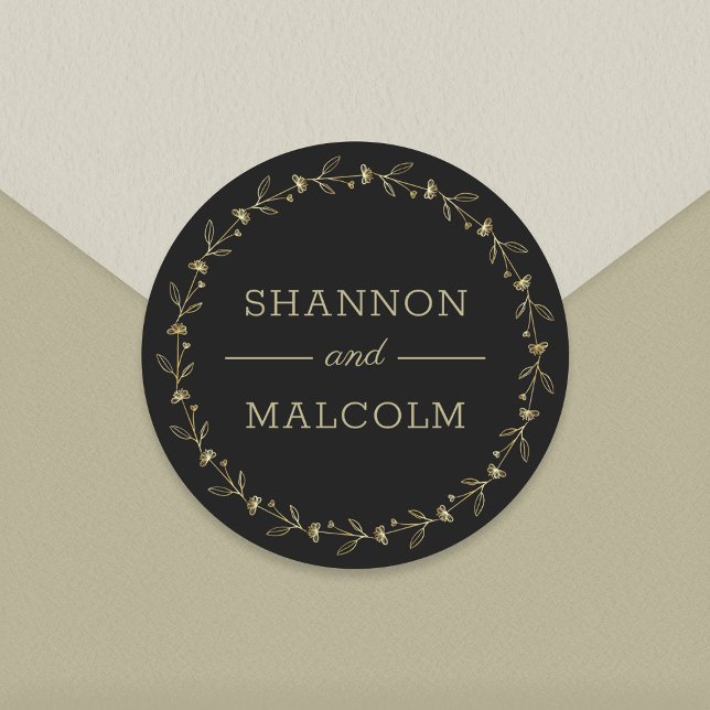 Black Gold Floral Minimalist Wedding Envelope Seal (Creator Uploaded)