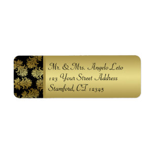 Black, Gold Floral Return Address Label