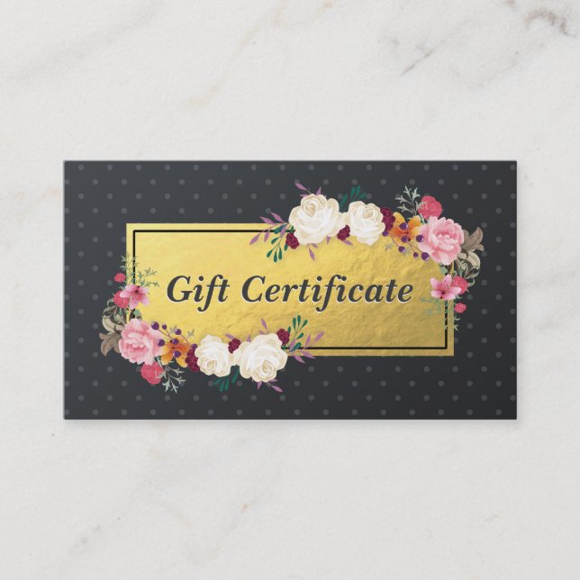 Black Gold Floral Salon Boutique Gift Certificate (Front)