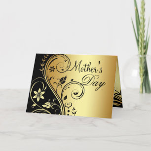 Black & Gold Floral Scroll Mothers Day Card