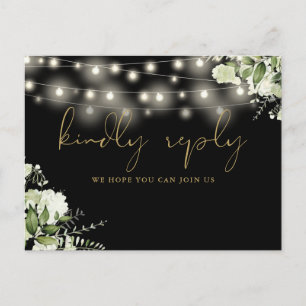 Black Gold Floral String Lights Song Request RSVP Invitation Postcard