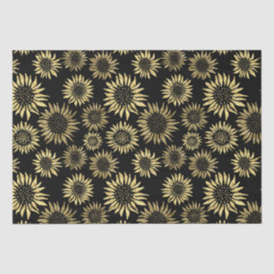 Black Gold Floral Sunflower Tissue Paper