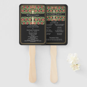 Black Gold Floral Sword Royal Wedding Program Hand Fan