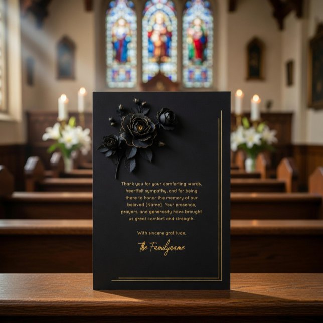 Black & Gold Floral Sympathy Thank You Foil Card (Creator Uploaded)