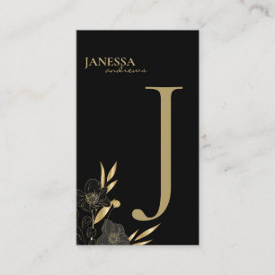 Black gold floral typography simple name place card
