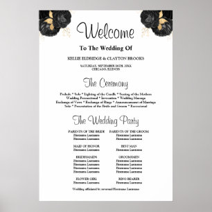 Black & Gold Floral Wedding Ceremony Program Sign