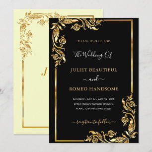 Black Gold Floral Wedding Invitation Example