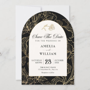 Black gold Floral wedding Save The Date