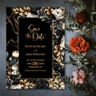 Black Gold Floral Wedding Save The Date