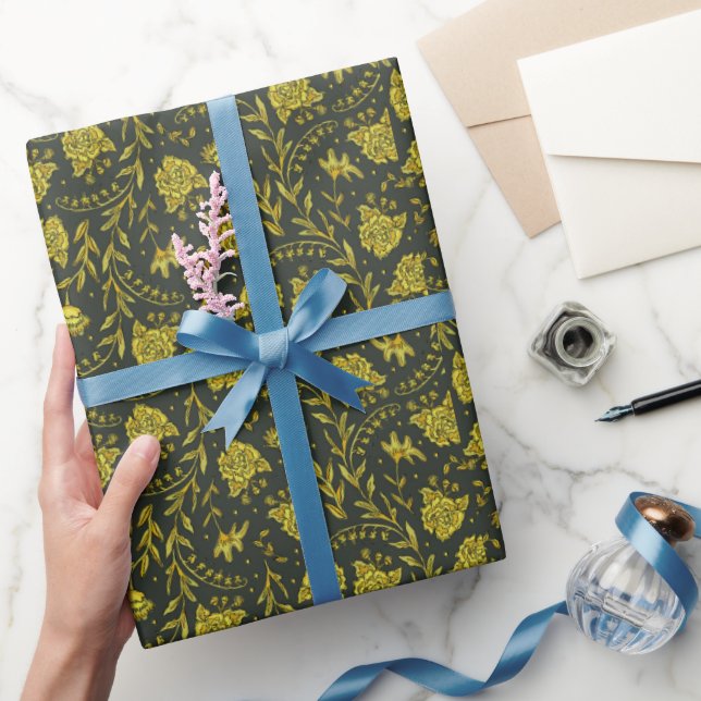 Black & Gold floral wrapping paper (Gifting)