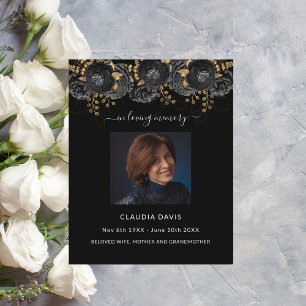 Black gold florals photo funeral program