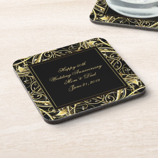 Black Gold Flourish 50th Anniversary Coaster (Left Side)