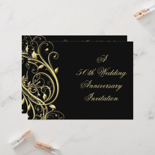 Black Gold Flourish 50th Anniversary Invitation