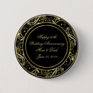 Black Gold Flourish 50th Wedding Anniversary 6 Cm Round Badge