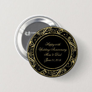 Black Gold Flourish 50th Wedding Anniversary 6 Cm Round Badge
