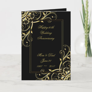 Black Gold Flourish 50th Wedding Anniversary Card