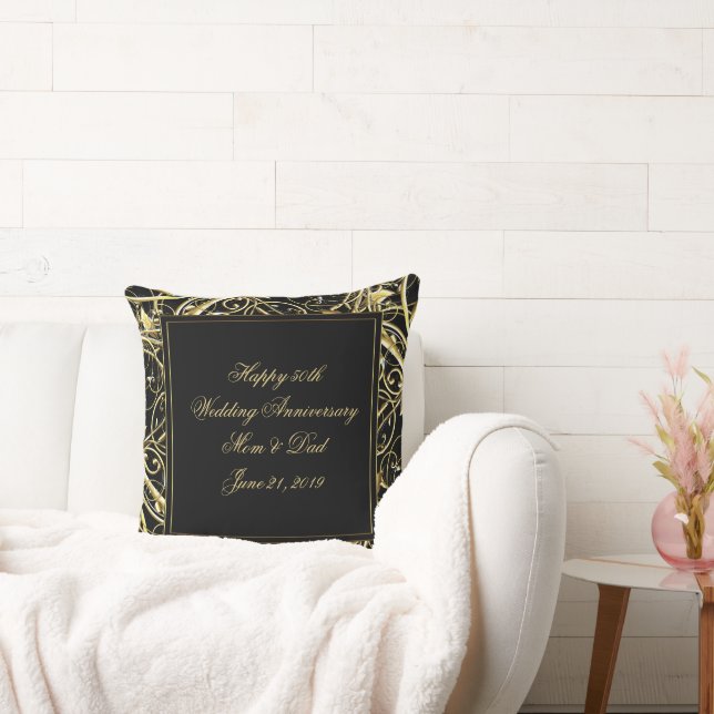 Black Gold Flourish 50th Wedding Anniversary Cushion (Couch)