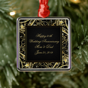Black Gold Flourish 50th Wedding Anniversary Metal Ornament