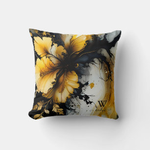 black gold flower marble cushion