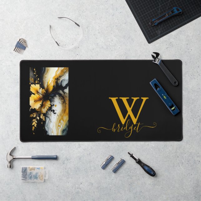 black gold flower marble desk mat (Workstation)