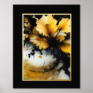 black gold flower marble foil prints