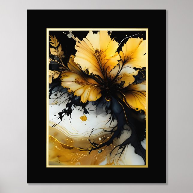 black gold flower marble foil prints (Front)