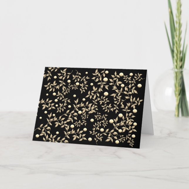 Black & Gold Flowering Vine Design Thank You Card (Front)