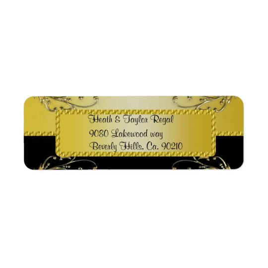 Black & Gold Flowering Vines Monogram Wedding Return Address Label