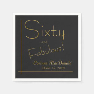 Black Gold Foil 60 & Fabulous 60th Birthday Party Napkin
