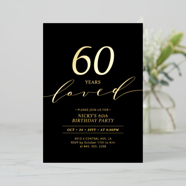 Black & Gold Foil | 60 Years Loved 60th Birthday (Standing Front)