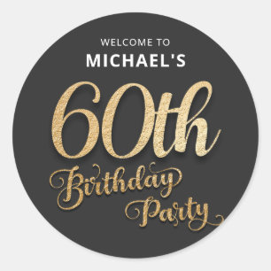 Black Gold Foil 60th Birthday  Classic Round Sticker
