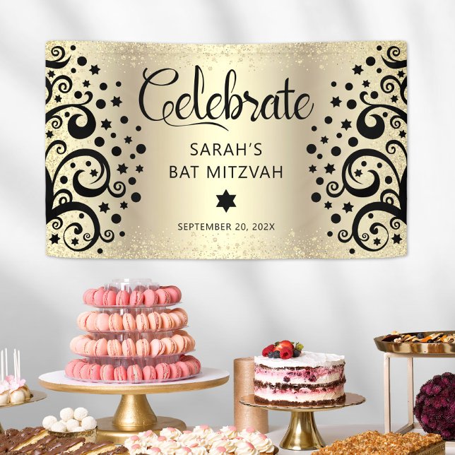 Black Gold Foil Bat Mitzvah Tree of Life Script Banner (Creator Uploaded)