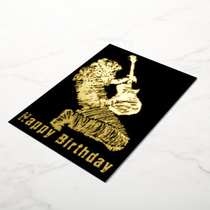Black Gold Foil Birthday Card Rock Guitar Player